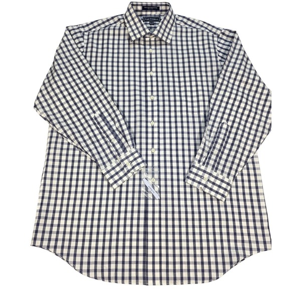Paul Fredrick Other - Paul Fredrick Men Blue/White Gingham Check Herringbone Cotton DressShirt 16.5-33